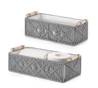 Aboiled Cabinet Organizer Macrame Storage Baskets Set of 2 Handmade Woven Boho Decor Box Countertop Toilet Tank Shelf Grey