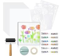 Aboiled Complete Gel Printing Plate Kit- 7 X 7 Inch Monoprinting Set Including Brayer, Acrylic Paint, Paper& Tools for Making