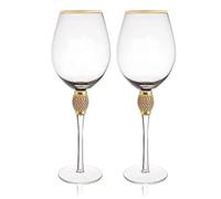 Aboiled Crystal Gold Plated Wine Glasses Set-2 Pieces Elegant Embellished Long Stem Champagne Flutes Cocktail Glasses Gift 2Pcs Red Wine Glass