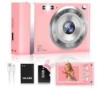 Aboiled Digital Camera 1080P 2.4 Inch Inch Autofocus Vlog Compact for Kids Beginner Photography Selfie with 32G Memory Card Pink