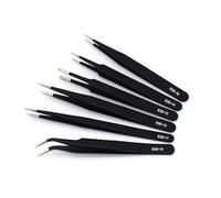 Aboiled ESD Anti-Static Tweezers 6-Pc Practical Stainless Steel Tool for Electronic Repair and Process Modeling,Bending