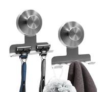Aboiled for Shower,Heavy-Duty Suction Hook 2 Pack for, Towel, Removable Metal Suction Cup Shaver Holder Silver