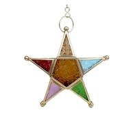 Aboiled Hanging Candle Lantern,Moroccan Style Glass Five-Pointed Star Shaped Tealight-Holder for Wedding,Garden Yard, Gold Easy Install