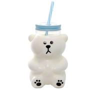 Aboiled Kawaii Bear Sippy Cup 18.6oz Clear Bear Glass Cup Cute Kawaii Bear Glass Bottle Mug Serious Bear