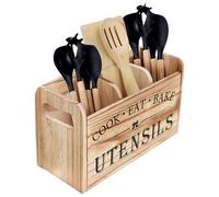 Aboiled Kitchen Utensil Rack with Three Compartments Vintage Tableware Rustic Wooden Storage Box Farmhouse Dish Cabinet C
