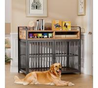 Aboiled Large Dog Crate Furniture with Drawers Storage, Puppy Dog Kennel Indoor with Double Doors, Heavy Duty Wooden Dog Cage Table, Sturdy Metal, Rustic Brown