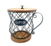 Aboiled Large Wire Mesh Coffee Pod Holder-for Home& Office Metal Mug Stand Basket with Wooden Base for Countertop Storage B