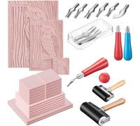 Aboiled Linoleum Blocks,2" X 2", 6 Pcs 4" X 6", 2pcs 6" X 8", Linocut Kit 2 Knives and 2 Rolls for Printmaking for DIY Projects