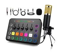 Aboiled Live Sound Card 48v F11 5-Channel Mixer for Streaming Set Audio for Streaming Studio
