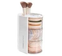 Aboiled Makeup Brush Holder Makeup Brush Organizer with 2 Slot, 3-Layer Rotating Cosmetic Organizer, Desktop Makeup Box Easy to Use 13.4 X 10.1 X 18.2cm, White