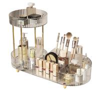 Aboiled Rotating Makeup Organizer for Vanity with 2 Tier Storage, Perfume Cosmetic Skincare Holders Brush Included Transparent