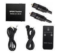 Aboiled SPDIF/TOSLINK Optical Audio Cable Switch 2 in 1 Out Splitter with Remote Control 2x1 Switcher