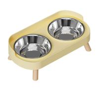 Aboiled Splash Proof for Indoor Cat Bowl Set, Raised Cat Food and Water Bowl in Stainless Steel, Includes 2 Pet Bowls Yellow