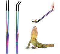 Aboiled Stainless Steel Reptile Feeding Tongs-2pcs Set with Rubber Tips-10.6" Straight& Curved Tweezers for Aquariums& Crafting Projects