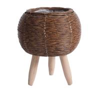 Aboiled Vintage Imitation Rattan Woven Flower Shelf Handmade Storage Basket with Wooden Legs Plant Pot Stand Holder,B