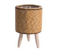 Aboiled Vintage Imitation Rattan Woven Flower Shelf Handmade Storage Basket with Wooden Legs Plant Pot Stand Holder Easy Install Easy to Use,E