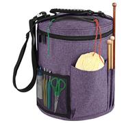 Aboiled Yarn Storage Bag 11x13 with Zippered Lid, Side Pockets& Handle-Crochet Organizer with Shoulder Strap Purpler