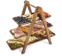 Aboiledy 3-Tier Wooden Plate Tiered Stand Farmhouse Tiered Stand Party Serveware and Platter Serving Trays