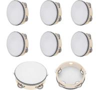 Aboiledy 8 Pcs 6" Musical Tambourines, Hand Held Drum with Bell, Traditional Single Metal Jingle Bell Row, Percussion Wooden Tambourine for KTV Party, Music Games, Educational Activities