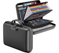 Aboiledy Fireproof Document Organiser with Lock, Hard Case Document Box with 13 Pockets Accordion File Folder, Waterproof and Fireproof File Storage Box for Important Certificates