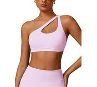 ABOIW Womens Seamless One Shoulder Sports Bra Cutout Adjustable Strap Asymmetric Padded Workout Crop Tank Tops, Pink, M