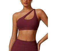 ABOIW Womens Seamless One Shoulder Sports Bra Cutout Adjustable Strap Asymmetric Padded Workout Crop Tank Tops, Burgendy Red, L