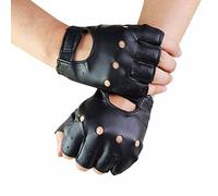 Abonda 1 Pair Unisex Black PU Leather Fingerless Gloves, Solid Female Half Finger Driving Women Men Fashion haulage motor Punk Gloves