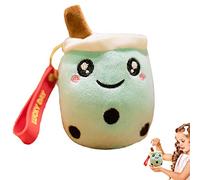 Abonda Bubble Tea Keychain, Green, Plush Decor with Smile Face, Cartoon Snack Milk Tea Toy for Kids and Adults