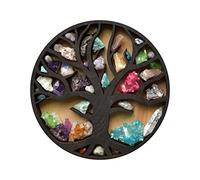 Abonda Crystal Stone Display Rack, Shape Crystal Shelf Display Rack, Round Wood Floating Wall Shelves Crystal Holder for Stones, Statuettes, Collections