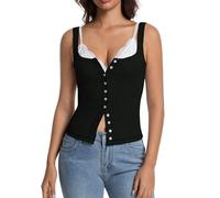 Abonlen Button Down Ribbed Tank Tops for Women Sleeveless Going Out Tops Lightweight Cotton T Shirts Sexy Y2K Slim Vest, Black, XL