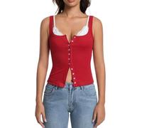 Abonlen Button Down Ribbed Tank Tops for Women Sleeveless Going Out Tops Lightweight Cotton T Shirts Sexy Y2K Slim Vest, Red, XS