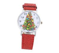 ABOOFAN 1 Pc Christmas Tree Women Wristwatch Bright Red Leather Strap Durable Metal Frame Large Numbers Xmas Pattern Girls Watch