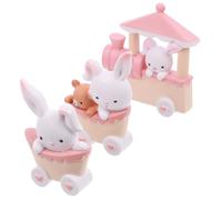 ABOOFAN 1 Set 3pcs Train Bunny Ornament Cake Figurines for Cute Mini Figurine Bunny Plush Pig Oh Pink Birthday Decorations Edible Mini Rabbits Miniature Animals Resin