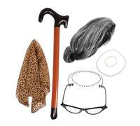 ABOOFAN 1 Set Old Lady Cosplay Accessory Set Costume for School Parties Includes Wig Headscarf Glasses More Realistic Outfit for Fun Dress Up Events
