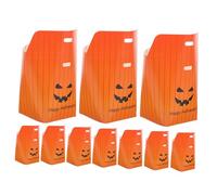 ABOOFAN 10Pcs Halloween Pumpkin Candy Storage Bags Paper Popcorn Packing Boxes with Ghost Pattern Vibrant Orange Gift Bags for Trick Treat Party Favors and Holiday Decorations