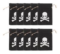 ABOOFAN 10pcs Skull Sign Money Bag Drawstring Linen Pouch Black Skull Pattern for Coin Storage, Gift Wrapping, Daily Life and Family Gathering