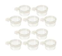 ABOOFAN 10pcs Small Bird Food and Water Bowl Feeder with Detachable Design and Secure Attachment, Acrylic Parrot Feeding Dish Cup for Canary and Quail, Convenient Hanging Bird Cage