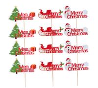 ABOOFAN 12Pcs Christmas Cake Topper Xmas Bell Toppers with Santa Sleigh Snowman Snowflake Gift Designs for Party Cake Decoration and Festive Dessert Table Supplies