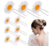 ABOOFAN 12pcs White Daisy Hair Clips U Shaped Hairpin Fork for Women, Silk Cloth and Alloy Material, Convenient for Making Hairstyle, for Wedding and Daily Life