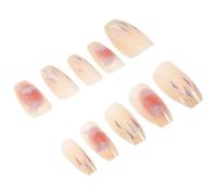 ABOOFAN 24pcs Reusable Short Coffin Full Cover Press Nails with Flower Rhinestone Design Icy Transparent Shine Detachable Artificial Stick Nails for Women