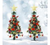 ABOOFAN 2Pcs 29in Outdoor Pathway Christmas Trees Battery Operated Pre-Lit Artificial Xmas Trees Small Christmas Tree for Porch/Driveway/Yard/Garden