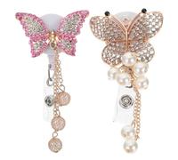 ABOOFAN 2pcs Badge Holder Decorative Badge Pendant Multi-Function Id Clips with Rhinestone Alloy and Abs Material Practical Retractable Design for Office Staff and Students