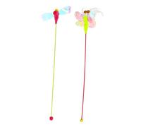 ABOOFAN 2pcs Cat Teaser Toys Random Colour Dragonfly Carrot Sturdy Plush Wand for Indoor Cats Lightweight PET Play Supplies Scratch-Resistant