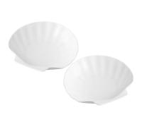 ABOOFAN 2pcs Ceramic Shell Shape Plates with Smooth Surface and Mirror Polishing, White Salad Plates for Restaurant and Home Use, Unique Simple Design Serving Tray for Pasta and Desserts