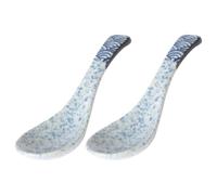 ABOOFAN 2pcs Ceramic Soup Spoon Blue Household Dinner Spoon with Scoop Rice and Anti-Rust Features Simple Retro Style for Home Kitchen and Restaurant Use