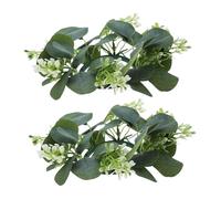 ABOOFAN 2pcs Easter Candle Ring Wreath Base Simulated Eucalyptus and Berry Reusable Silk Leaves Sturdy Plastic Stems Christmas Table Centrepiece Mini Garland Candle Holder