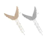 ABOOFAN 2pcs Elegant Tassels Hairpins with Angel Wings Design Rhinestone Side Clips for Women for Weddings Parties Proms Daily Wear in Gold and Silver