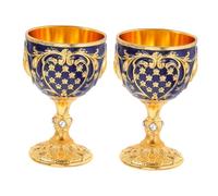ABOOFAN 2pcs Gold and Blue Medieval Chalice Cups Compact Embossed Metal Goblets for Formal Banquets Weddings Halloween Ceremonial Use Drinkware