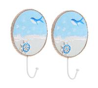 ABOOFAN 2pcs Hand Painted Nautical Wall Hooks with Mediterranean Ship Wheel Coastal Rustic Decorative Hangers for Towels Keys Coats Fade Resistant Vibrant Colors for Entryways and