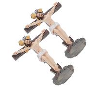 ABOOFAN 2pcs Jesus Carrying Cross Resin Figurine Catholic Statue Easy to Clean Decorative Ornament Memorial Pendant Rhinestones Small Statue Poster Dot